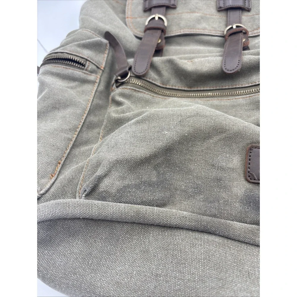 Bluboon VTG Canvas & Leather Army Green Rucksack Backpack Men's Bookbag Medium